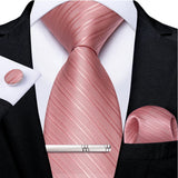 Ensemble cravate homme en soie à rayures roses, motif floral, motif cachemire uni, 8 cm, mouchoir, boutons de manchette, accessoires de mariage, de bal, cravate