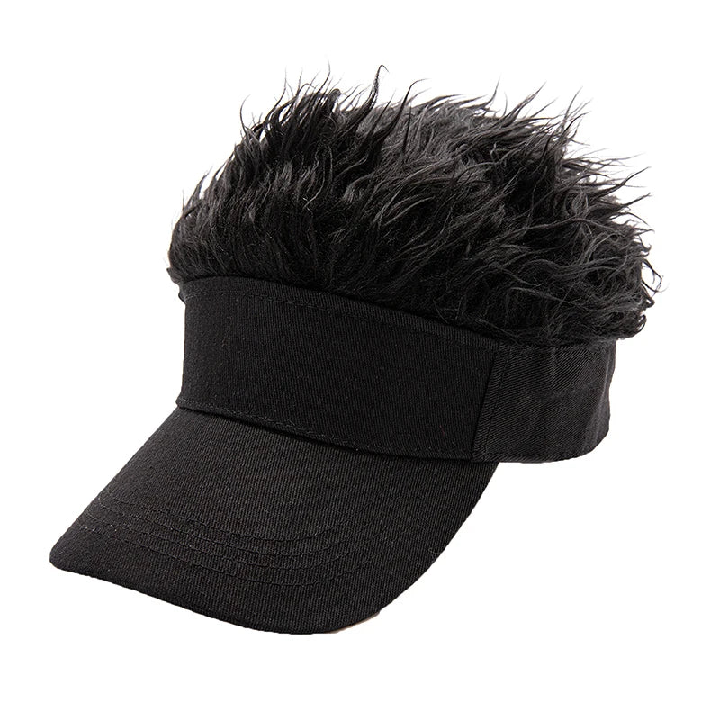 Casquette de baseball de golf avec faux cheveux évasés, pare-soleil, postiche amusant, pour hommes et femmes, perruque à pointes