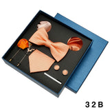 Coffret cadeau pour homme et femme, pochette, cravate, boutons de manchette, broche, couleur unie, pour mariage, affaires, vente en gros