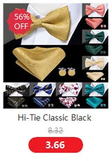 Hi-Tie Black White Silver Grey Brown Silk Mens Bow Tie Hankerchief Cufflinks Set Pre-tied Butterfly Knot Adjustable Bowtie Male