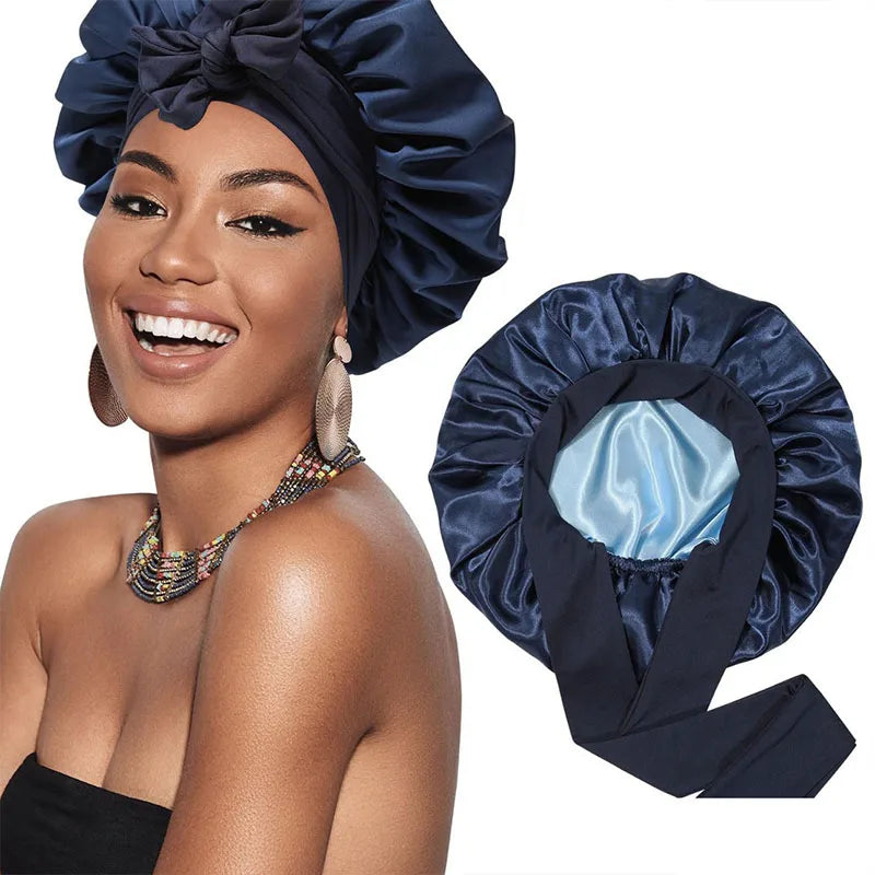 Bonnet de nuit en satin double épaisseur pour femme, bonnet de nuit rond, couvre-chef réversible