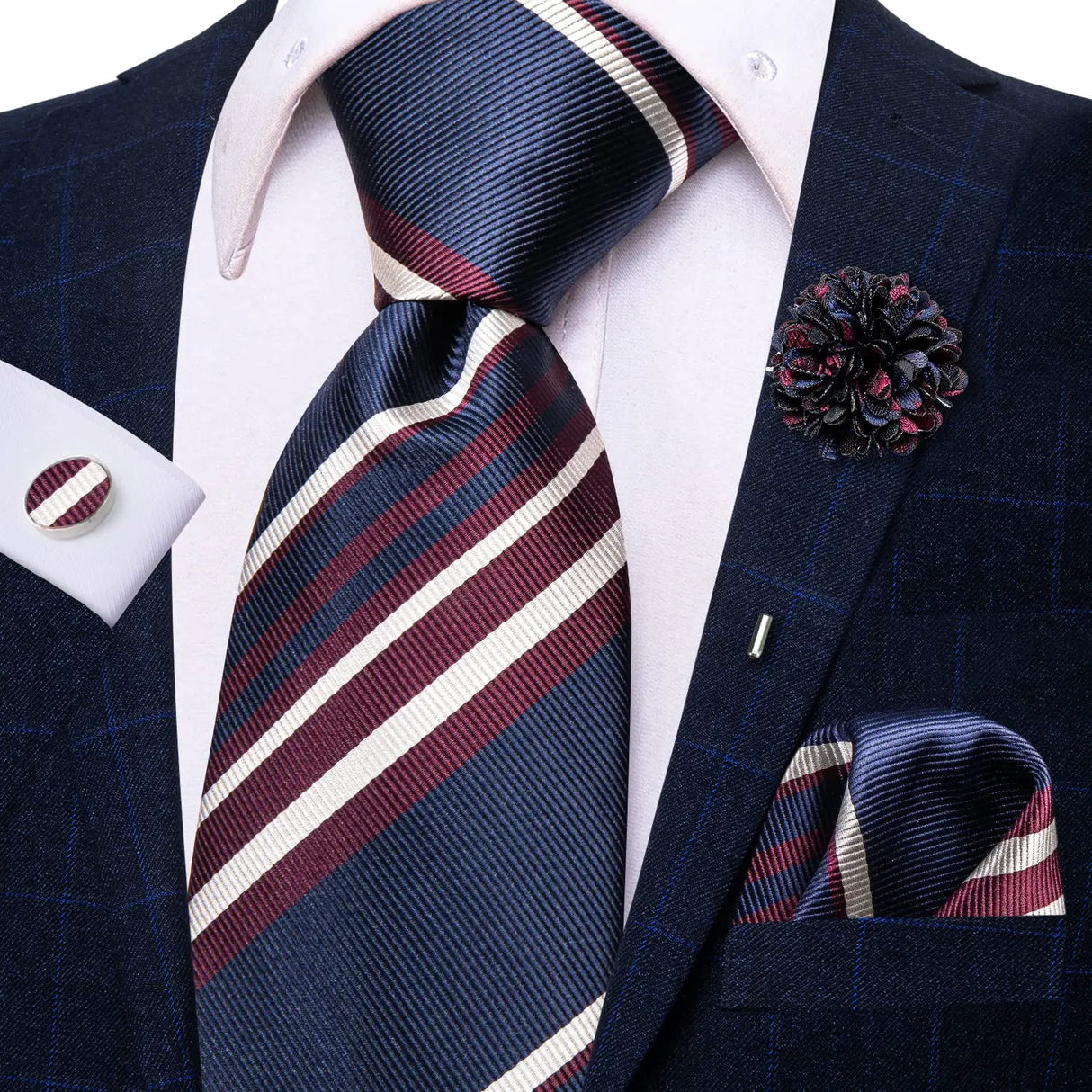 Cravate rose cachemire avec broche en soie, élégante cravate de mariage pour homme, bouton de manchette pratique, mode affaires fête, créateur de cravate haute