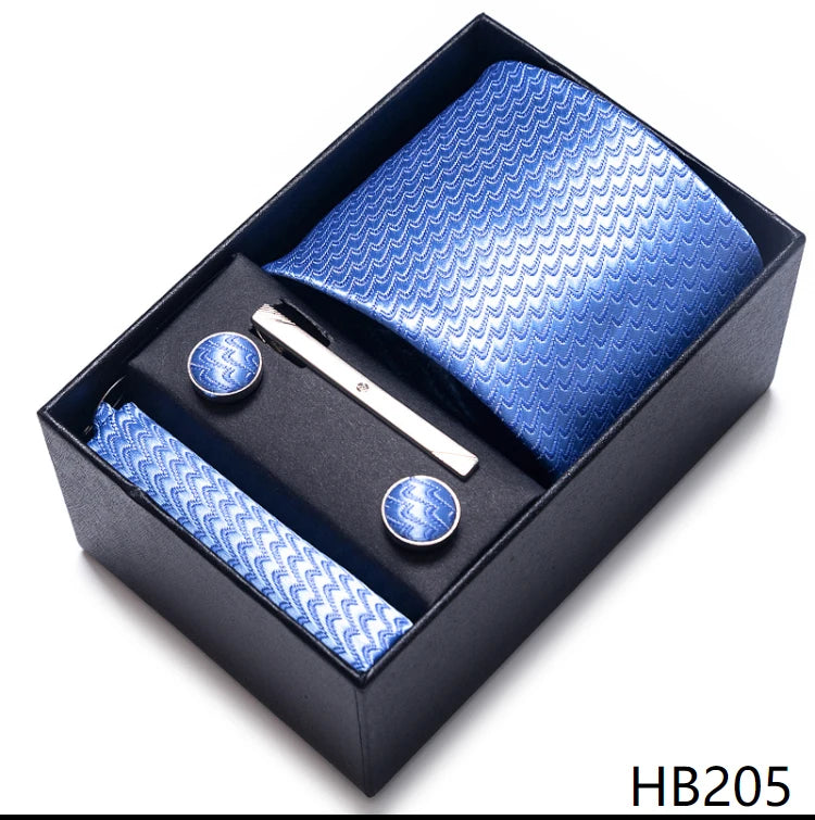 Cravate pour homme, tout nouveau style, cadeau de mariage, ensemble de pochettes, boîte à cravates, accessoires de costume noirs pour hommes
