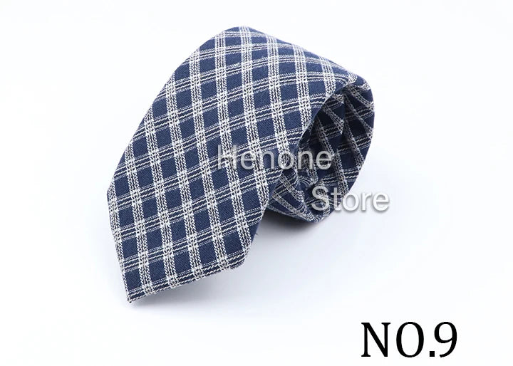 High Quality Mens 7cm Ties Classic Brown Red Striped Plaid Cotton Handmade Necktie Narrow Skinny Cravat Casual Tie Accessories