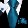 Cravate fantaisie en soie bleu sarcelle pour homme, marque de luxe solide, pochette, boutons de manchette, ensemble de cravates de haute qualité pour fête de mariage Barry.Wang