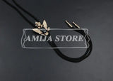Vintage Bolo Tie Shirt Chain Cowboy Jazz Alloy Men Women Leather Rope Long Necklace Imitation Obsidian Sweater Chain Men Accesso
