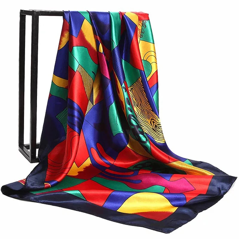 Foulards en soie imprimés de luxe, foulards carrés, mode 2022, 90 x 90 cm, châles, bandanas populaires pour protection solaire, foulards colorés quatre saisons