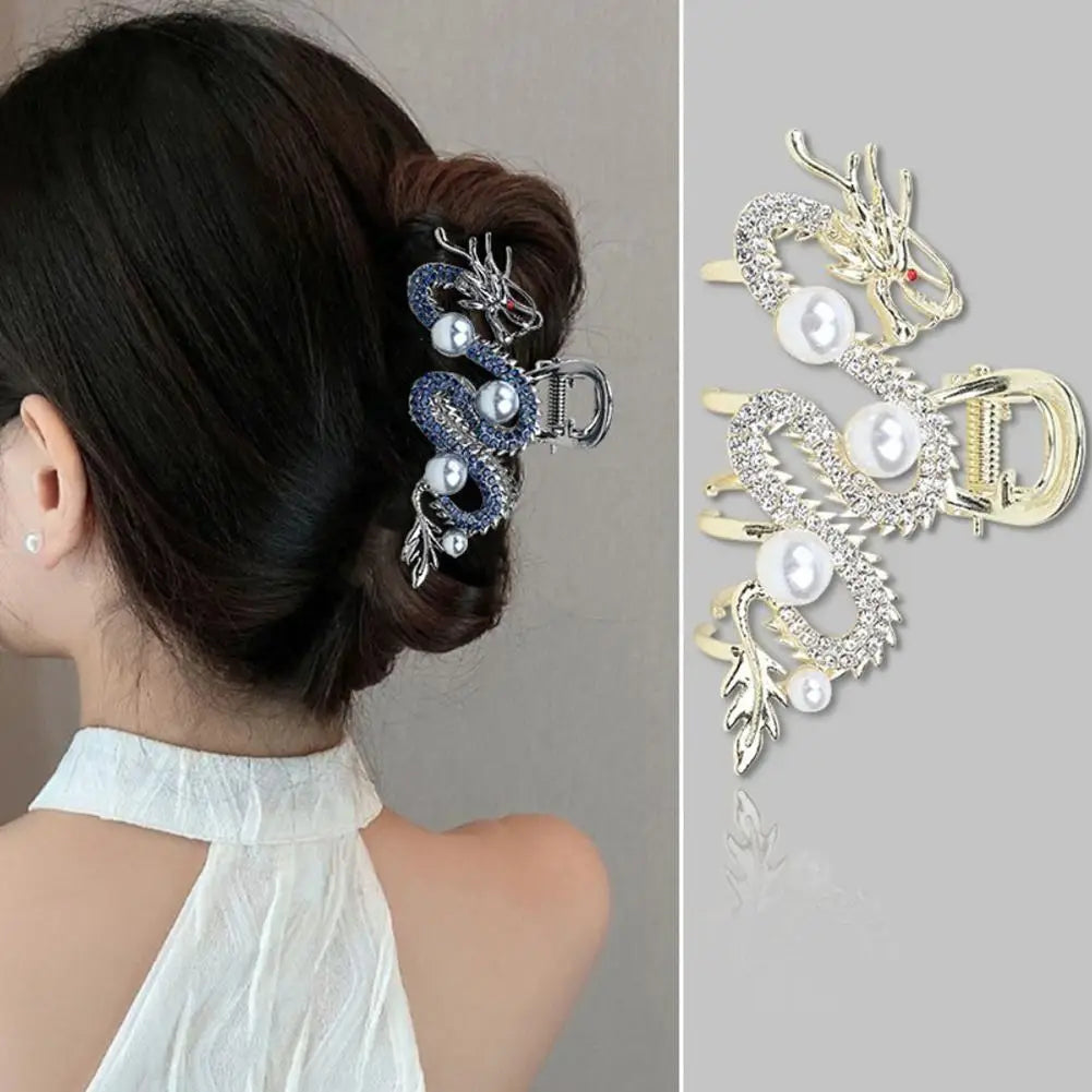 Épingle à cheveux dragon bleu avec perle pour femme, pince à cheveux simple, pince requin, mode, tempérament, accessoires pour cheveux simples
