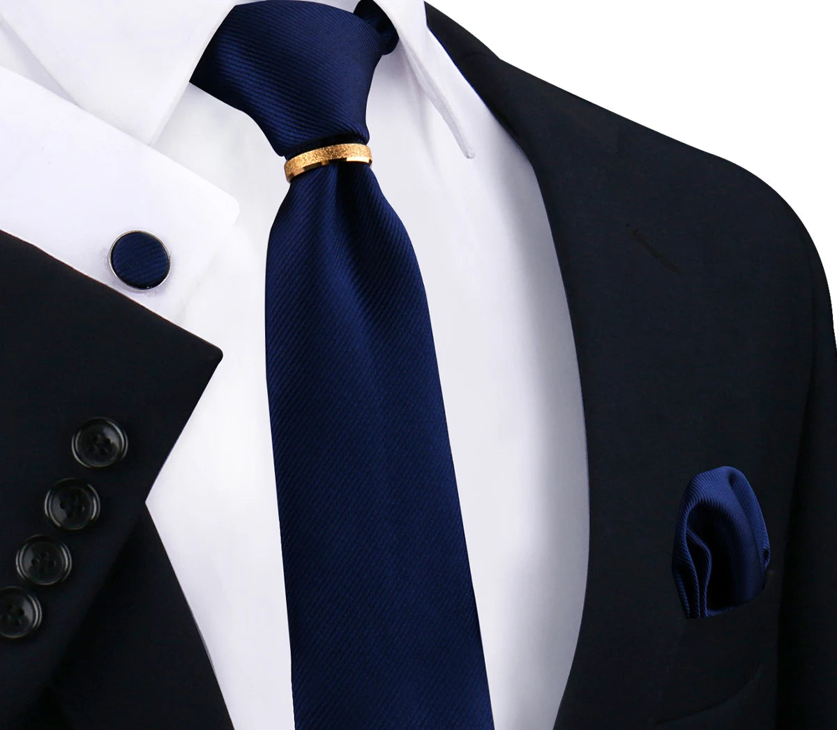 Ensemble de cravates en soie de luxe pour hommes, cravate, mouchoir, boutons de manchette avec anneau en métal doré, broche, costume, fête de mariage, accessoires pour hommes