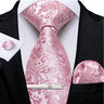 Ensemble cravate homme en soie à rayures roses, motif floral, motif cachemire uni, 8 cm, mouchoir, boutons de manchette, accessoires de mariage, de bal, cravate