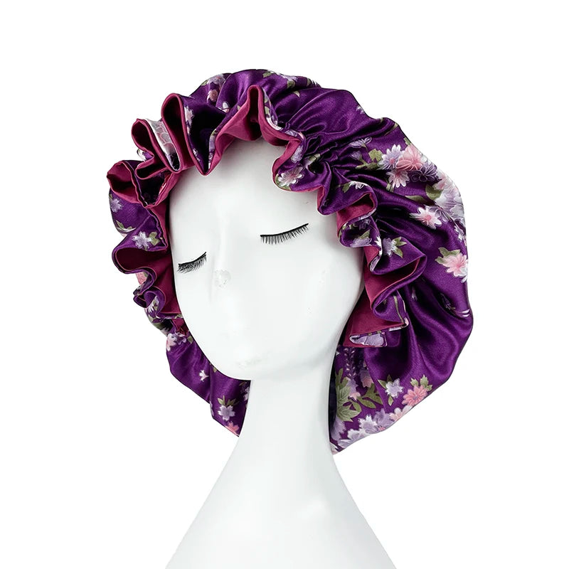 Bonnet de nuit double épaisseur en satin soyeux pour femme, grand bonnet réversible doublé de satin, couvre-chef pour la nuit, accessoires pour cheveux