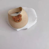 Lovely Bear Ears Empty Top Hat Baby Straw Cap Children Long Brim Sun Visors Kids Adjustable Summer Beach Bonnet Boy Girl Props