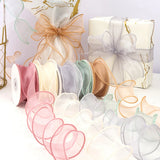Ruban en organza transparent avec bordure dorée, 10 m, pour emballage cadeau, bouquet de mariée, décoration de Noël