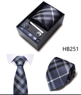 Cravate pour homme, tout nouveau style, cadeau de mariage, ensemble de pochettes, boîte à cravates, accessoires de costume noirs pour hommes