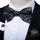 Classic Black Men Bow Ties 100% Silk Bowties Butterfly Pocket Square Cufflinks Set Suit Paisley Gold Pre-Tied Bow Tie DiBanGu