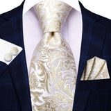 Hi-Tie Cravate de mariage en soie à motif floral, couleur champagne ivoire massif, pour homme, de qualité, avec boutons de manchette, tendance, pour entreprise, livraison directe