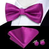 Hi-Tie Jacquard Silk Nœud papillon pour homme, ensemble de boutons de manchette et mouchoir, nœud papillon pré-noué, noir, blanc, gris, bleu, rouge, vert, rose, violet