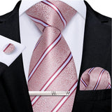 Ensemble cravate homme en soie à rayures roses, motif floral, motif cachemire uni, 8 cm, mouchoir, boutons de manchette, accessoires de mariage, de bal, cravate