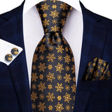 Cravate élégante pour homme, motif cachemire, rayures noires et dorées, en soie, pour mariage, mouchoir, boutons de manchette, pour entreprise, fête, livraison directe
