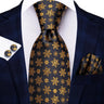 Cravate élégante pour homme, motif cachemire, rayures noires et dorées, en soie, pour mariage, mouchoir, boutons de manchette, pour entreprise, fête, livraison directe