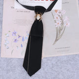 Cravate en ruban noir faite à la main, bijoux en strass cristal, chemises blanches pour hommes, étudiantes, garçons, col, cravates, uniformes, femmes