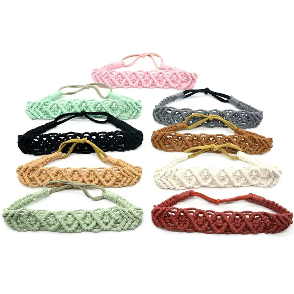 Braided Rope Headwrap Small Daisy Elastic Hair Band Turban Women Hair Scarf Crochet Bandana Macrame Hair Band Bohemian Headband