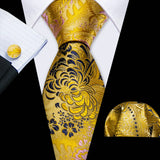 Cravate de mariage noire, dorée et rose pour homme, en soie florale, motif jacquard, pochette, boutons de manchette, pour soirée d'affaires, Barry.Wang