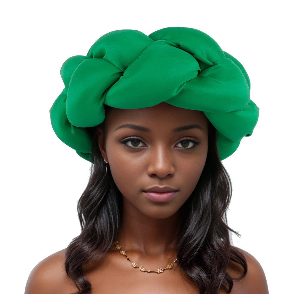 Big Size Width Braid Head Band African Raw Silk Turban Cap for Women Nigeria Wedding Party Headpiece Female Headband