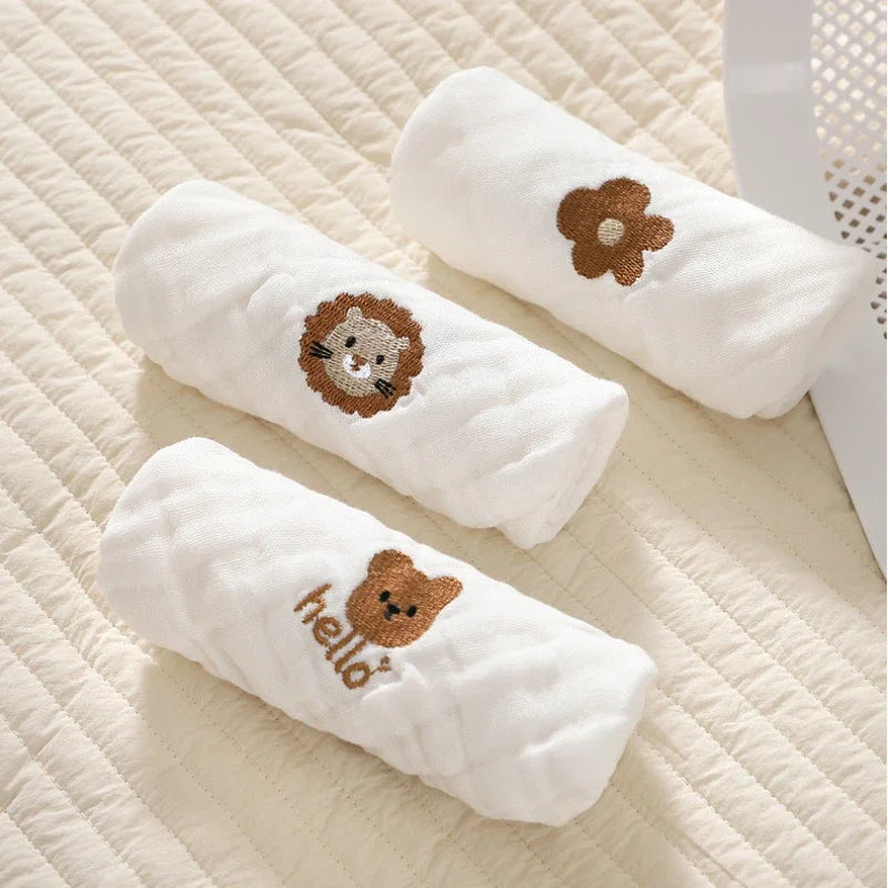 Serviettes de salive pour bébé en coton brodé à 6 couches, lingettes pour les mains et le visage, bavoir pour nouveau-né, mouchoir pour enfant, gant de toilette doux pour tout-petit