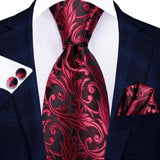 Hi-Tie Coffret cadeau cravate homme vin rouge bordeaux cachemire soie mariage cravate pour homme design tendance qualité mouchoir boutons de manchette livraison directe