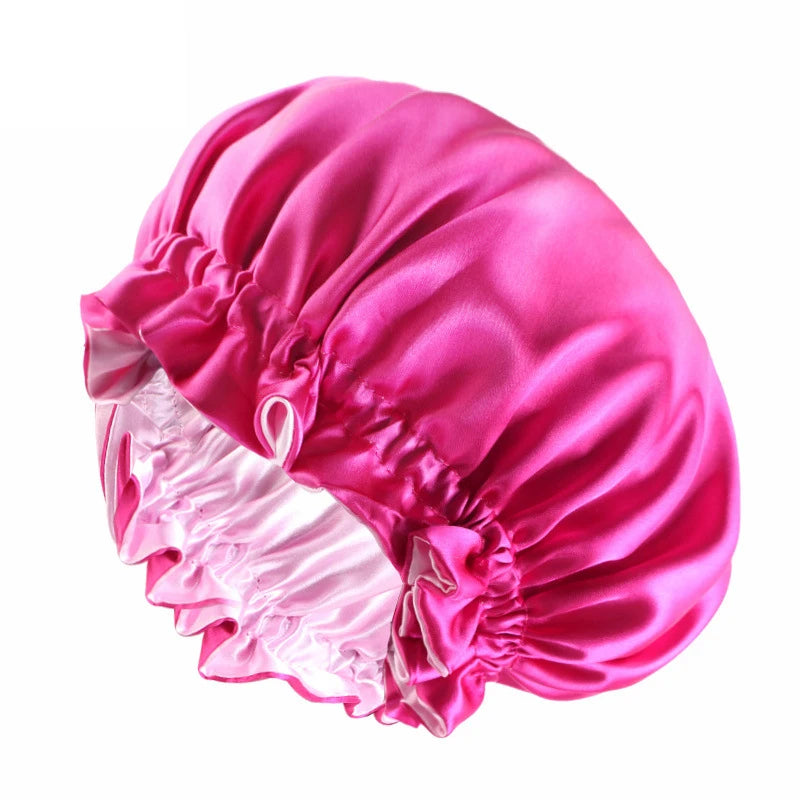 New Solid Elastic Double Layer Satin Bonnet Nightcap Women Night Sleep Hair Protection Hat Reversible Sleeping Hat Hair Care New