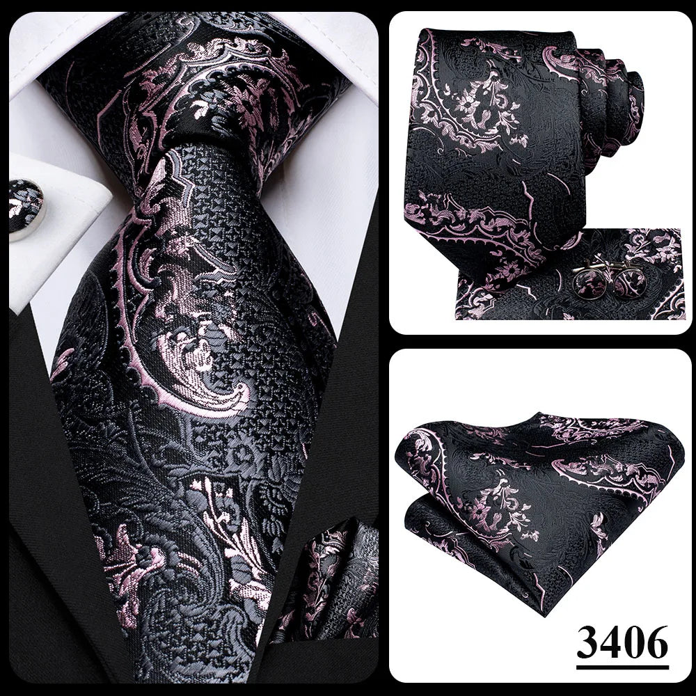 Hi-Tie Cravate de mariage en soie pour homme, motif cachemire, couleur unie, rose, corail, design tendance, qualité, mouchoir, bouton de manchette, fête d'affaires