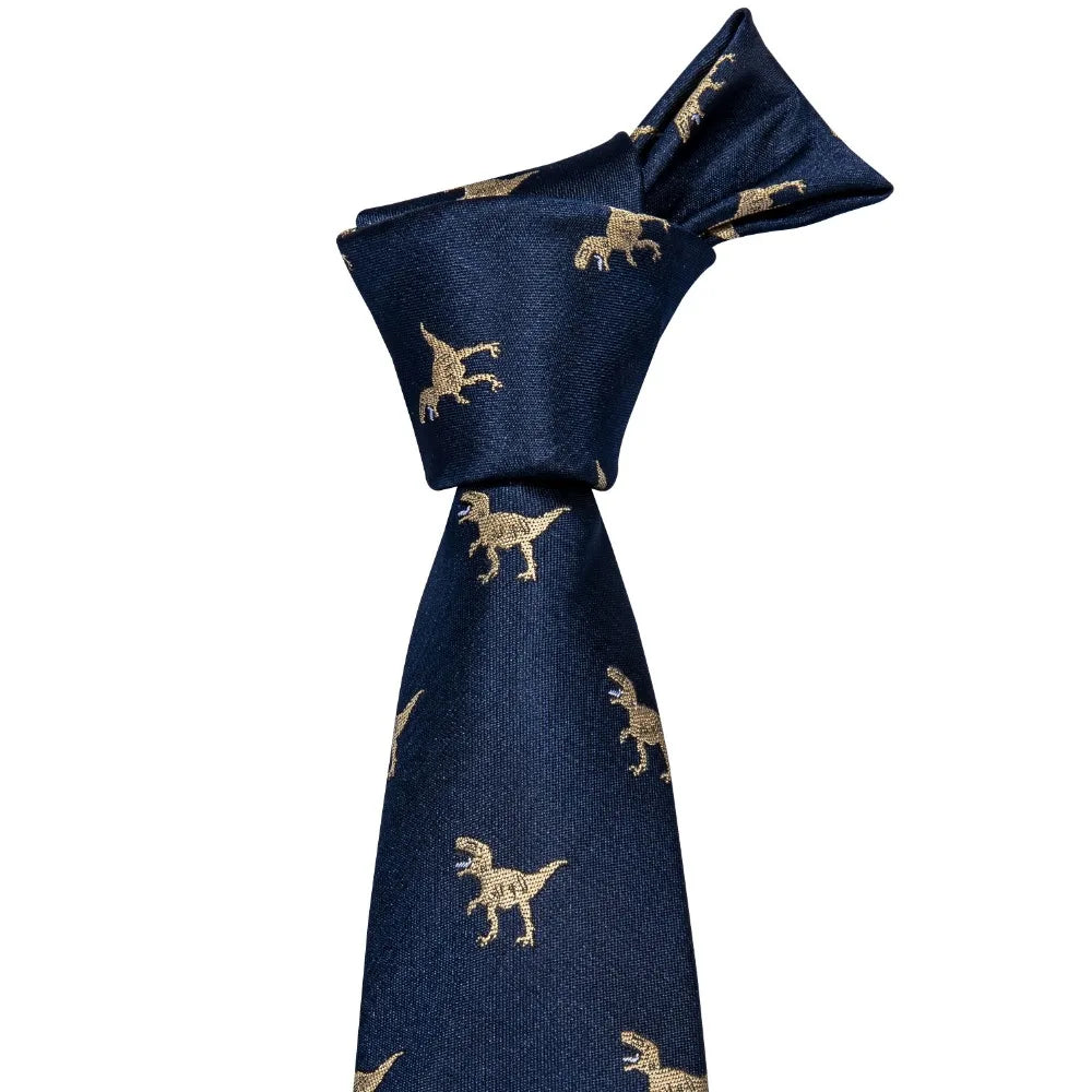 Ensemble de cravates pour homme, motif dinosaure, bleu marine et doré, 8,5 cm, en soie, idéal pour un mariage, FA-5191