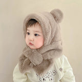 Bonnet d'hiver pour bébé, écharpe, une pièce, fausse fourrure, chapeau pour enfants, dessin animé, ours, chaud, cou, oreilles, bonnet coupe-vent pour garçons et filles, articles pour bébés