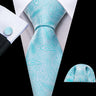Cravate fantaisie en soie bleu sarcelle pour homme, marque de luxe solide, pochette, boutons de manchette, ensemble de cravates de haute qualité pour fête de mariage Barry.Wang