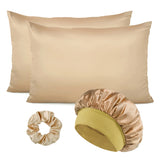 Luxury 4PCS/LOT 2 Pillowcase Hair Scrunchie Night Hat Set Fashion Imitation Silk Satin Pillowcase Sleep Set tool Silkly Cap