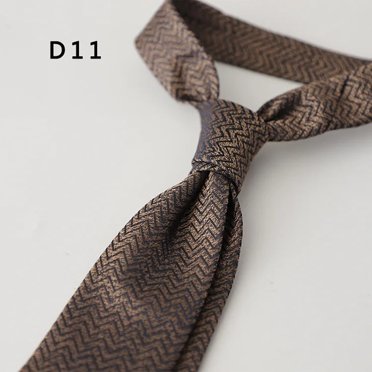 Cravate en polyester jacquard 8 cm, style décontracté, rouge et marron, pour homme, accessoire de costume, de fête, de mariage ou de banquet