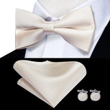 Hi-Tie Jacquard Silk Nœud papillon pour homme, ensemble de boutons de manchette et mouchoir, nœud papillon pré-noué, noir, blanc, gris, bleu, rouge, vert, rose, violet