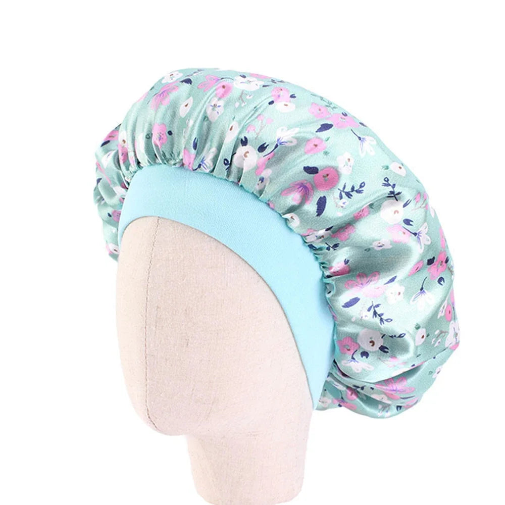 Bonnet de nuit pour enfants et filles, imprimé floral, bonnet de nuit en satin, turban, bonnet de nuit pour enfants, bonnet de soins capillaires, bonnet de nuit