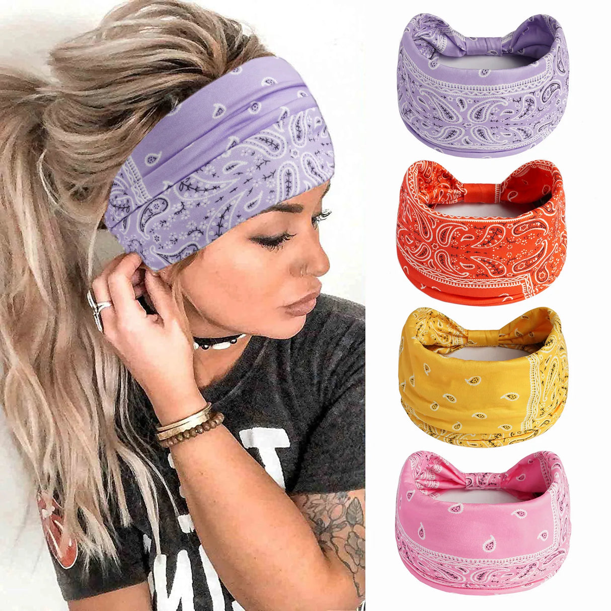 Boho Headbands For Women Fashion Stretch Wide Hair Bands Knoted Turban Yoga Sweatband Elastic Head Bands Stylish Wrap Headbands