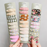 Lot de 10 barrettes à cheveux en forme de goutte d'eau, 5,6 cm, avec broderie imprimée, pour filles mignonnes, épingles à cheveux, couvre-chefs, accessoires pour cheveux pour enfants