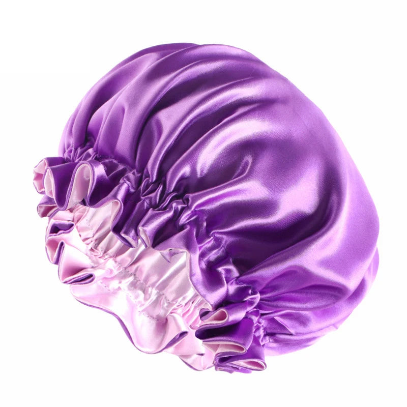 New Solid Elastic Double Layer Satin Bonnet Nightcap Women Night Sleep Hair Protection Hat Reversible Sleeping Hat Hair Care New