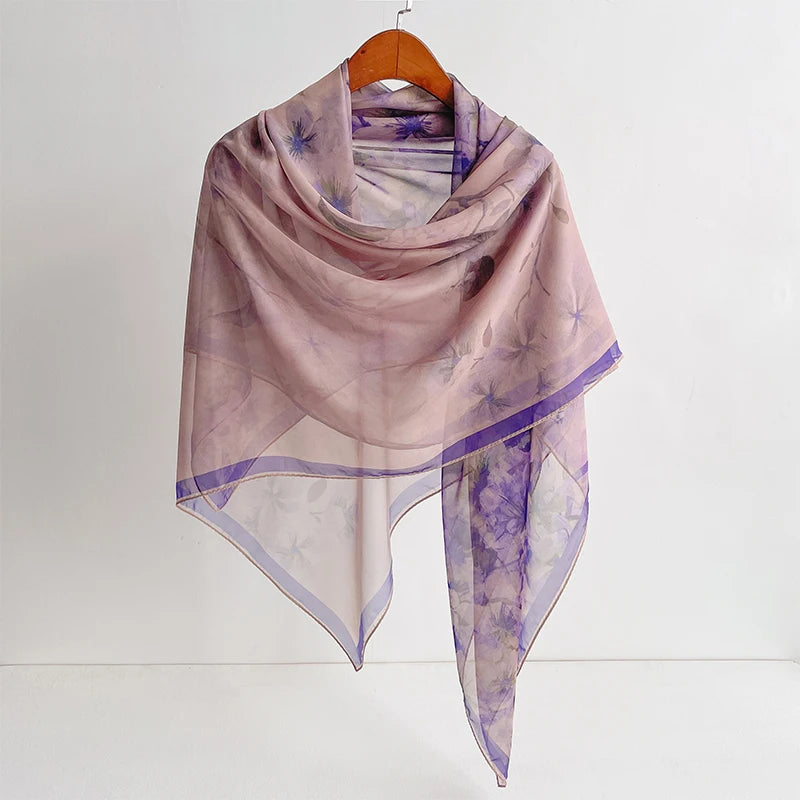 Foulard en soie pour femme, grand châle tendance, protection solaire, respirant, long bandana en soie, polyvalent