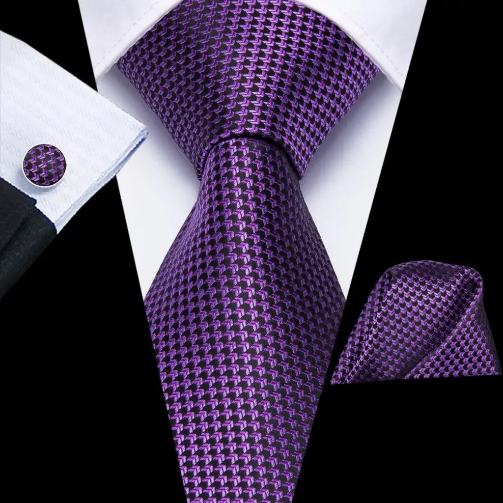 Hi-Tie – Cravate de mariage en soie violette unie à motif cachemire pour homme, ensemble de qualité avec boutons de manchette et mouchoir, cadeau tendance, livraison directe