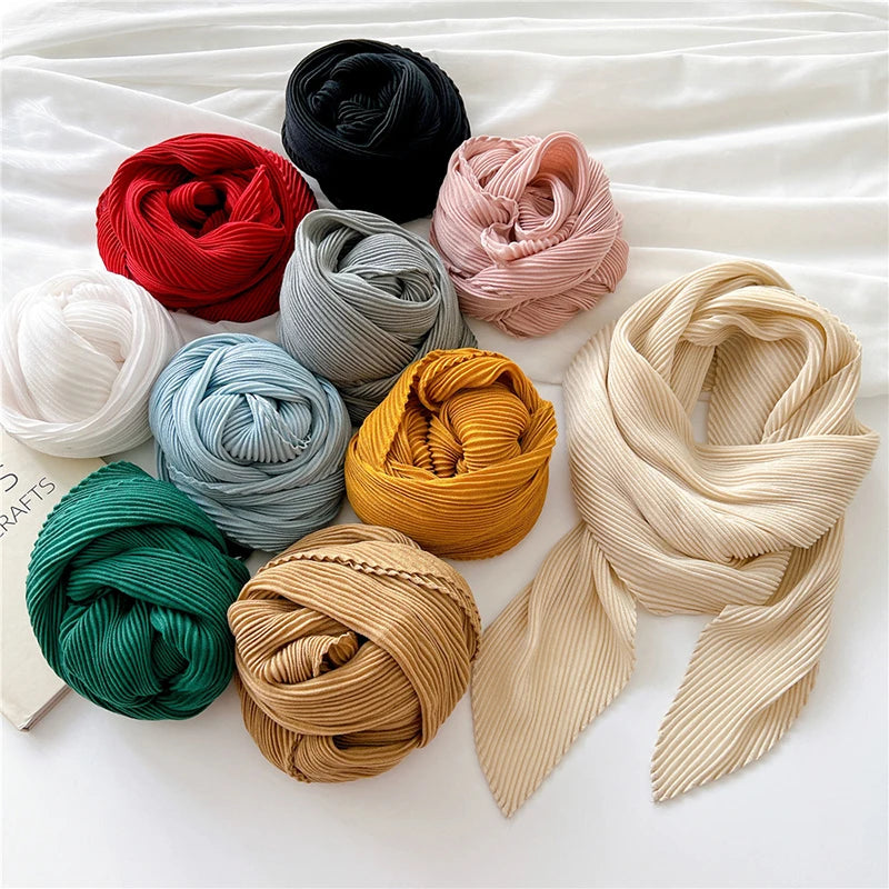 Foulard plissé froissé pour femme, hijab, châle froissé, foulard en satin, carré, fin, pour cheveux, 90 cm