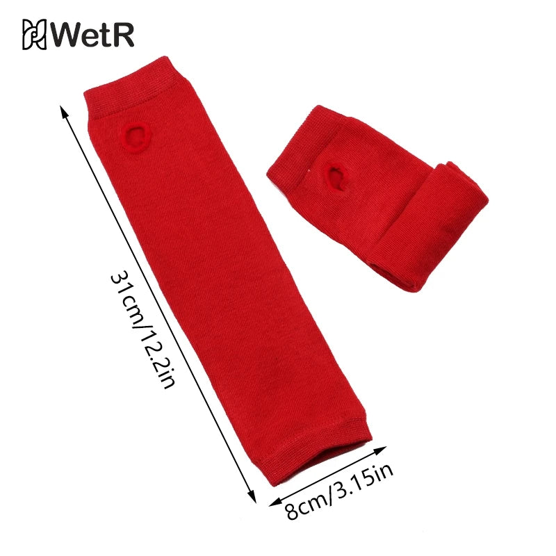 Gants longs classiques à rayures roses, noires et blanches, sans doigts, pour le coude, avec bracelet tricoté