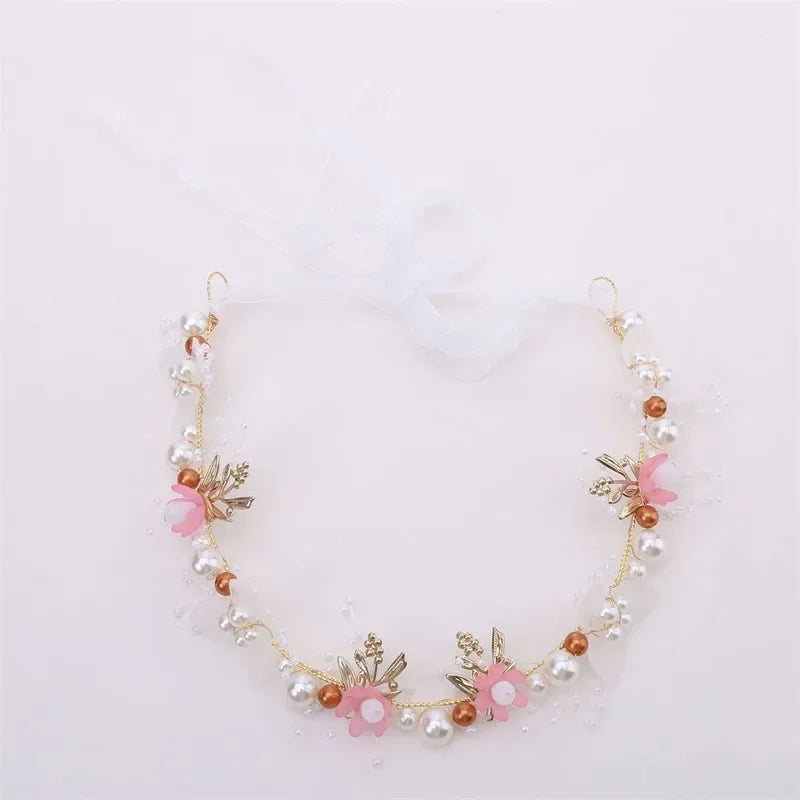 Elegant Girls Headband Lmitated Pearl Hair Headdress Baby Girls Flower Wreath Bride Garland Head Hoop Wedding Headbands Hair
