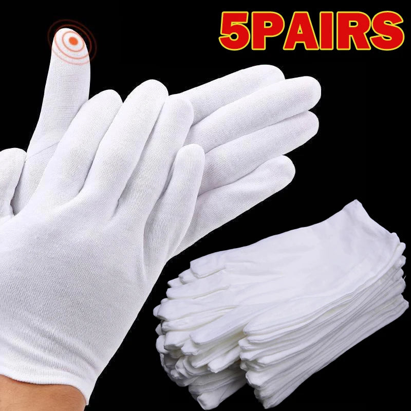 Lot de 10 gants de travail blancs en coton pour la manipulation des mains sèches, gants de spa, gants de cérémonie très extensibles, outils de nettoyage ménager