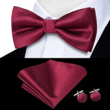 Hi-Tie Jacquard Silk Nœud papillon pour homme, ensemble de boutons de manchette et mouchoir, nœud papillon pré-noué, noir, blanc, gris, bleu, rouge, vert, rose, violet