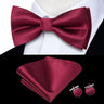 Hi-Tie Jacquard Silk Nœud papillon pour homme, ensemble de boutons de manchette et mouchoir, nœud papillon pré-noué, noir, blanc, gris, bleu, rouge, vert, rose, violet